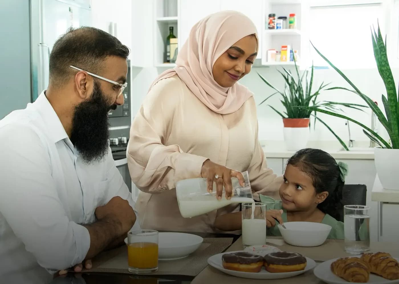 A family sharing breakfast at home